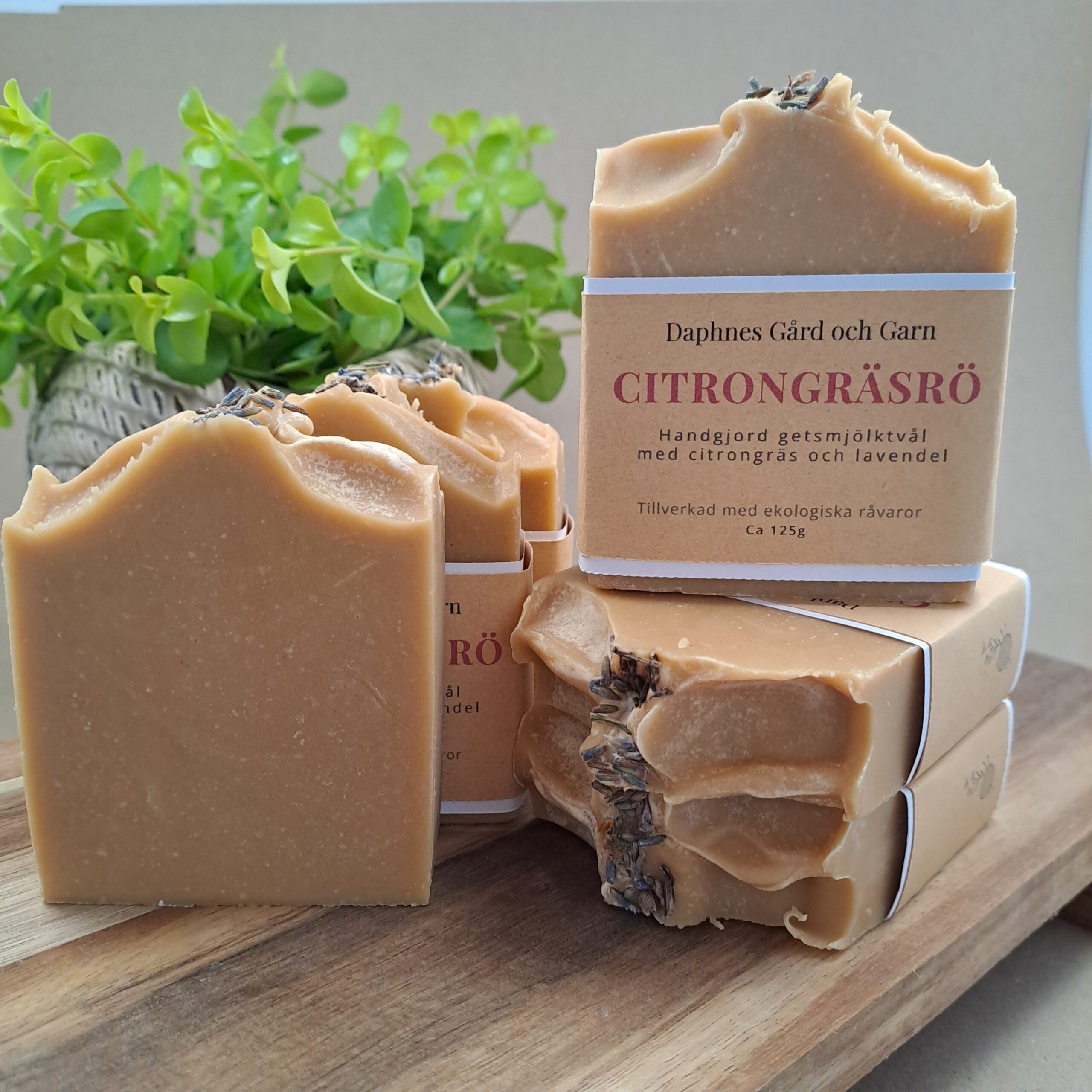 citrongräsrö– handgjord getmjölkstvål med citrongräs och lavendel